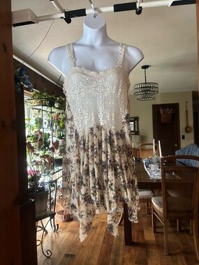 Free People Intimately Cream Crochet Lace Nightgown with Asymmetrical Trim